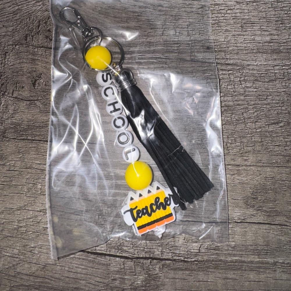 Black and Yellow School Keychain with Tassel